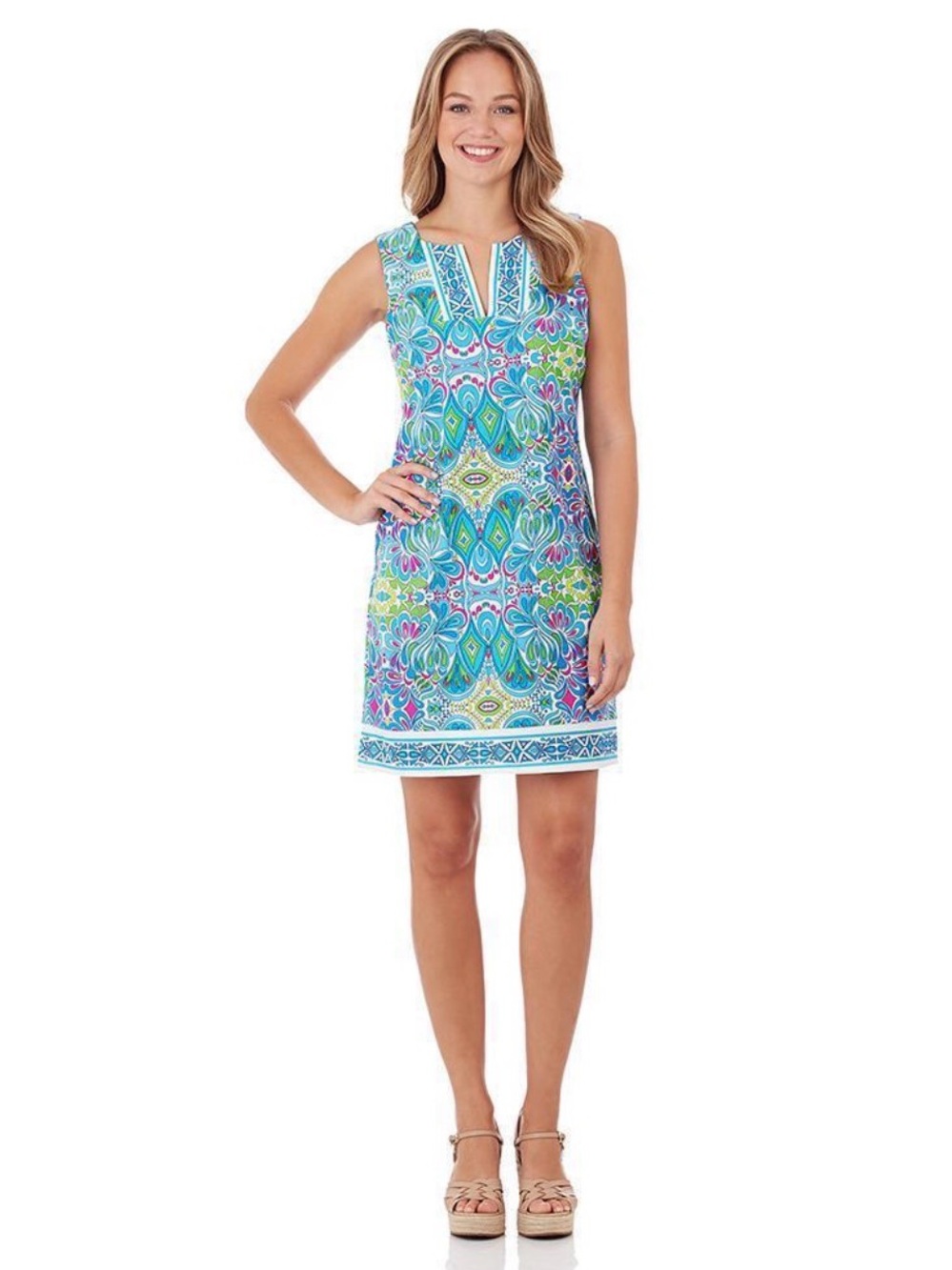 Jude Connally Carissa Midi Shift Dress Bright Blue Pink Resortwear Size Small